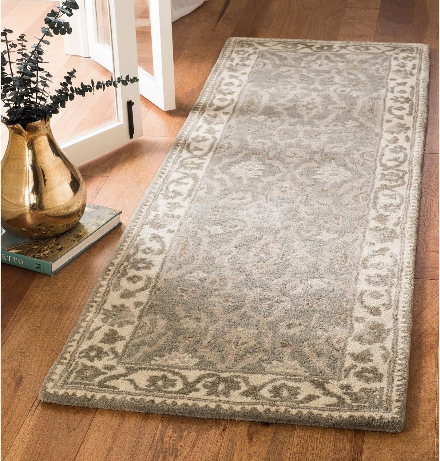 Gray and Cream Handmade Wool Tufted Runner Rug