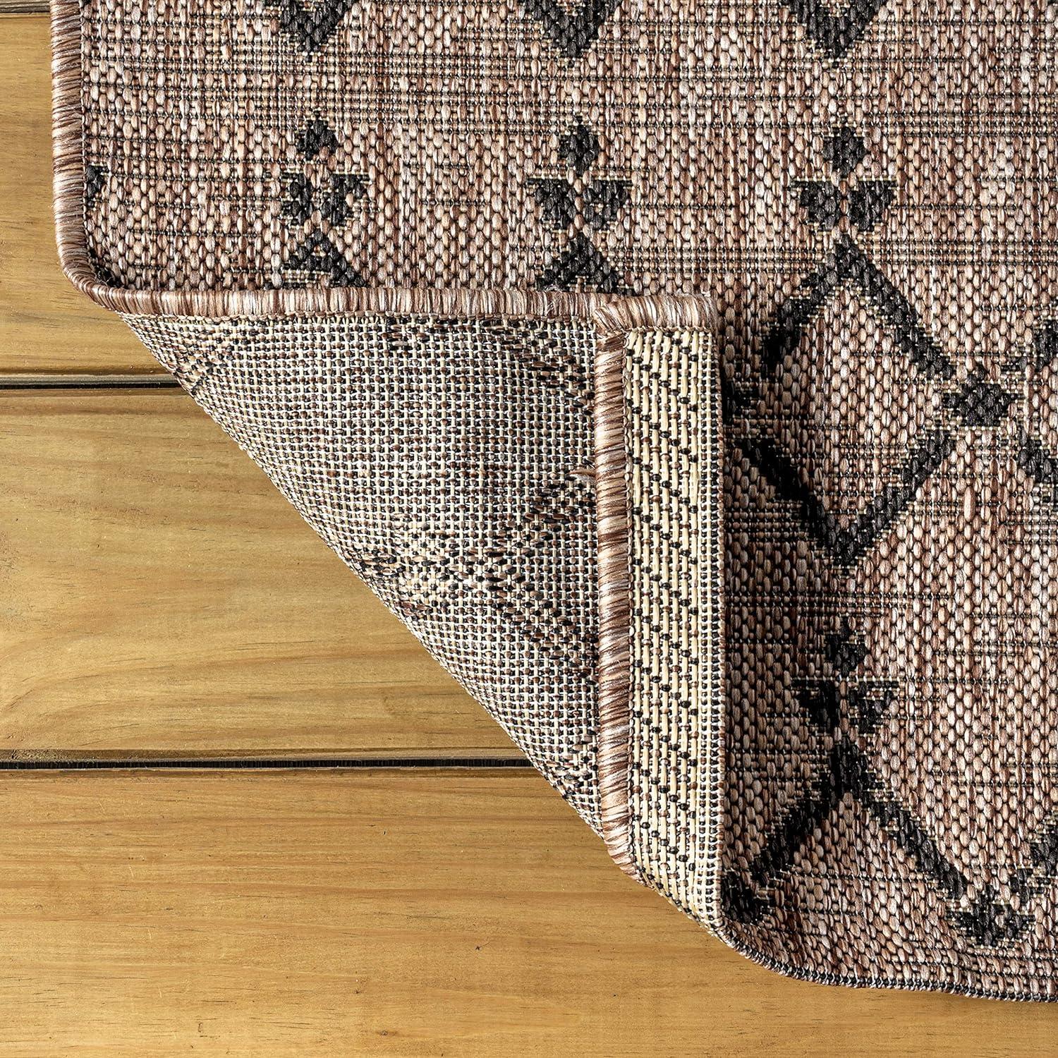 4'x6' Ourika Moroccan Geometric Textured Weave Indoor/Outdoor Area Rug, Natural/Black - JONATHAN Y