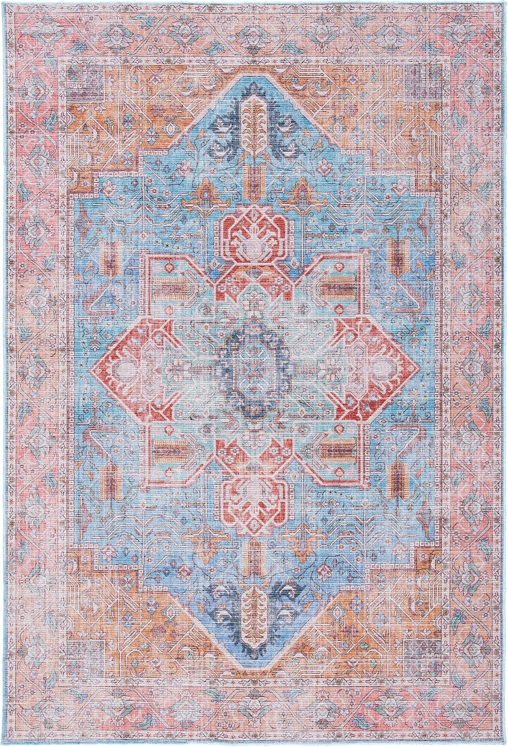 Serapi SEP582 Power Loomed Machine Washable Area Rug - Blue/Rust - 5'3"x7'6" - Safavieh.