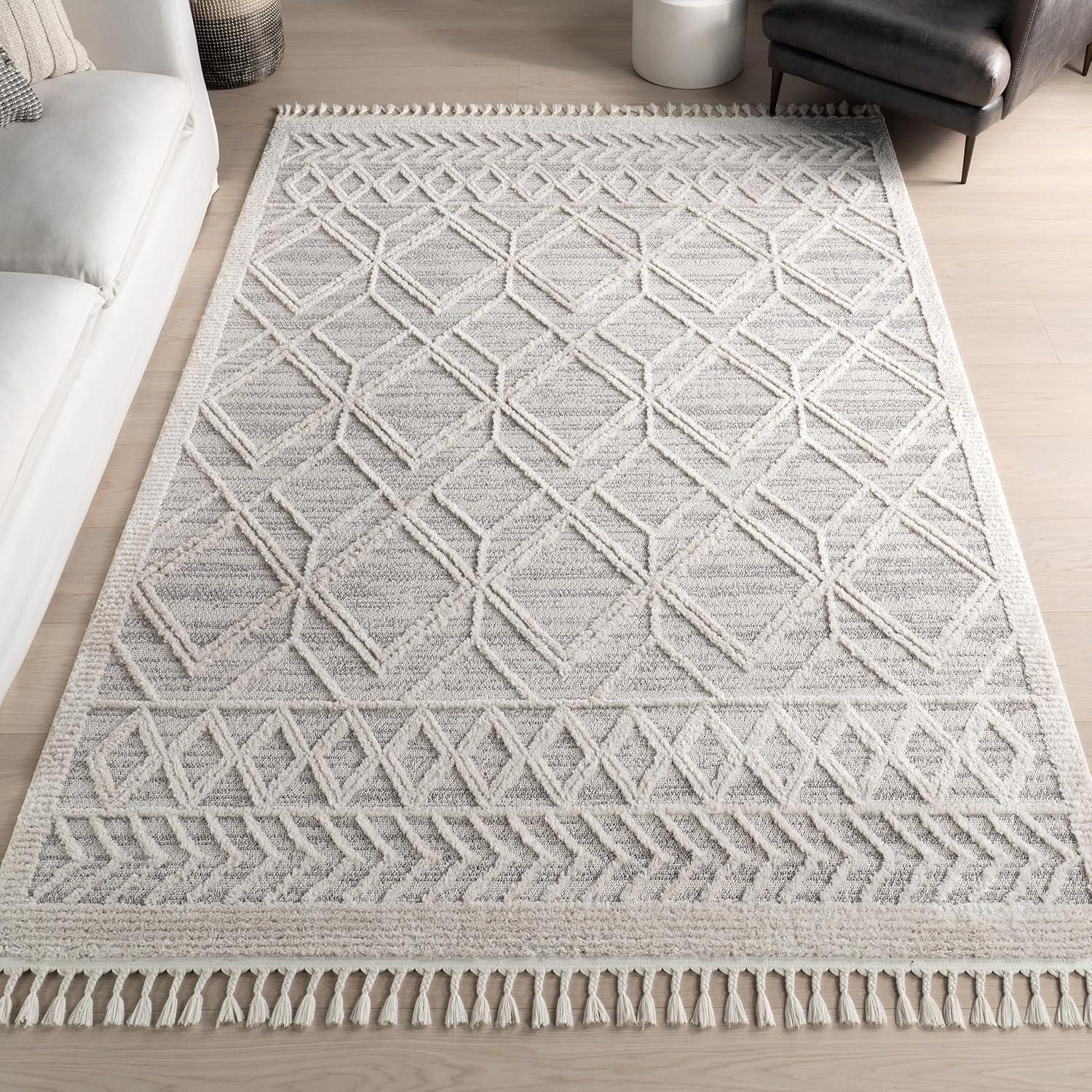 Nuloom 2x3 Ansley Moroccan Tassel Indoor Area Rug, Light Grey, Textured Bohemian Design, Plush High Pile, Stain Resistant, Bedroom, Living Room
