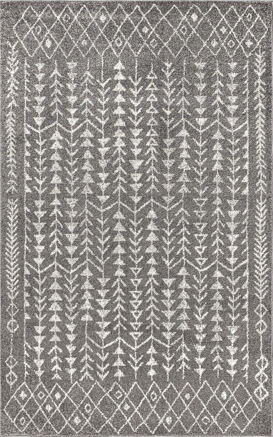 4'x6' Ziri Moroccan Geometric Area Rug, Grey/Cream - JONATHAN Y