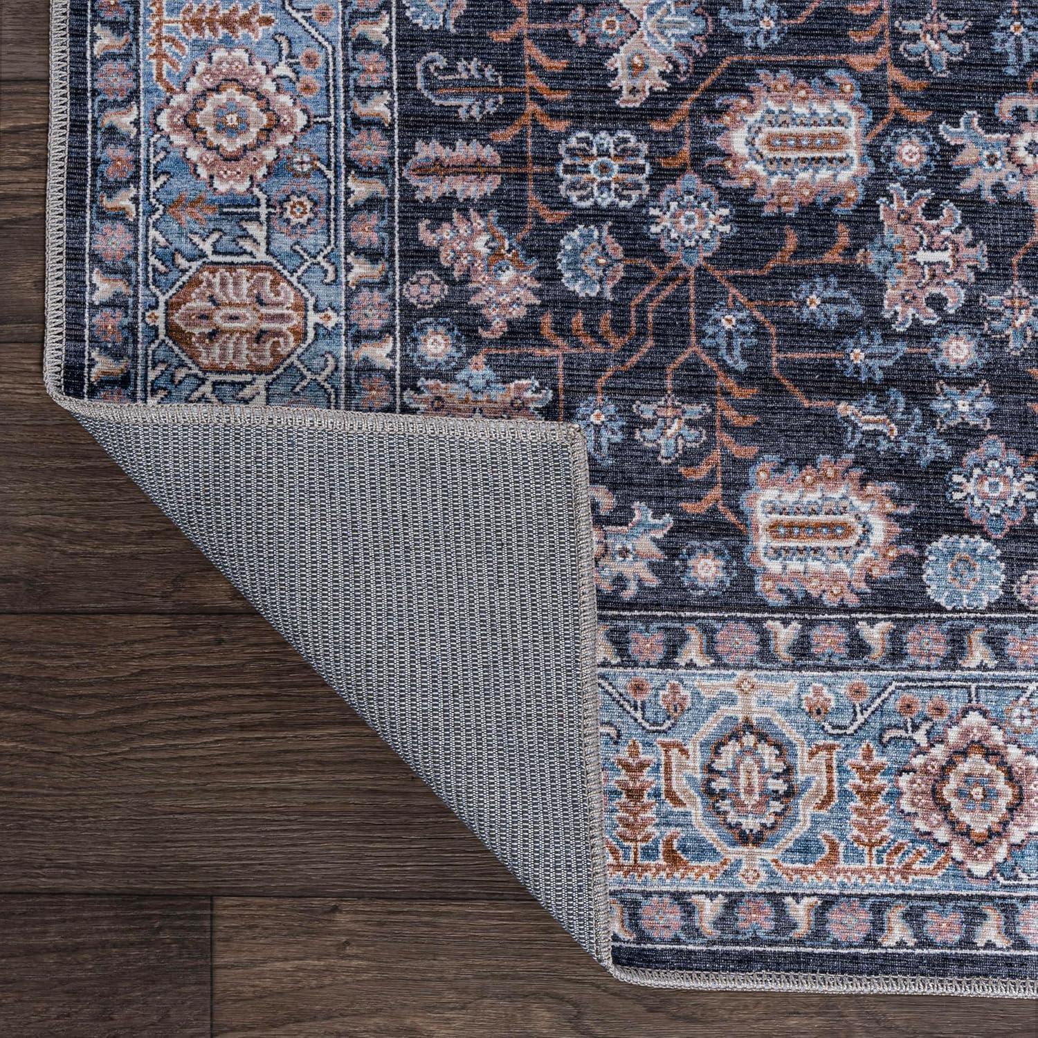 Kemer All-Over Persian Machine-Washable Black/Blue 3 ft. x 5 ft. Area Rug - JONATHAN Y