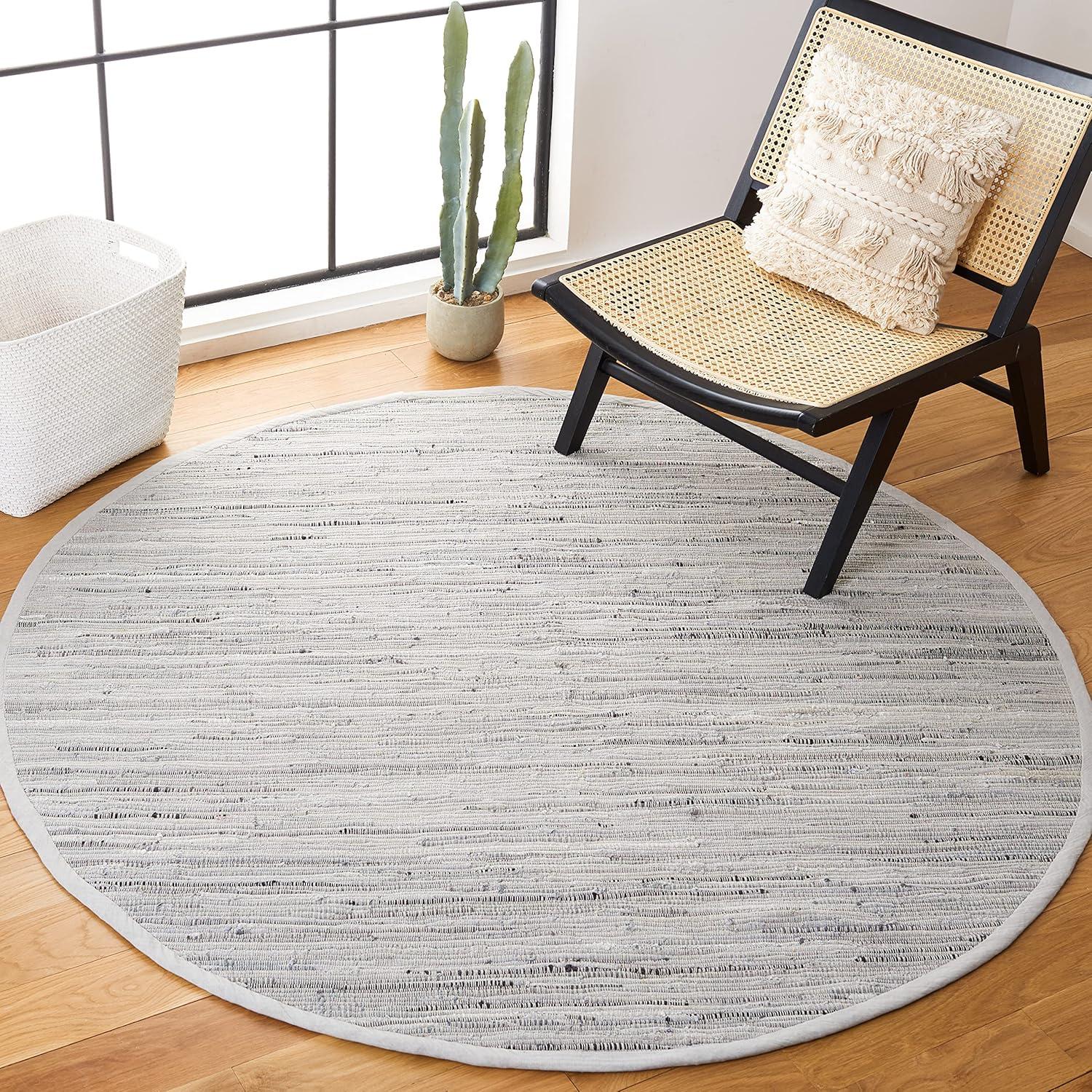 Rag Area Rug RAR121 Hand Woven Area Rug - Grey - 6' Round - Safavieh.