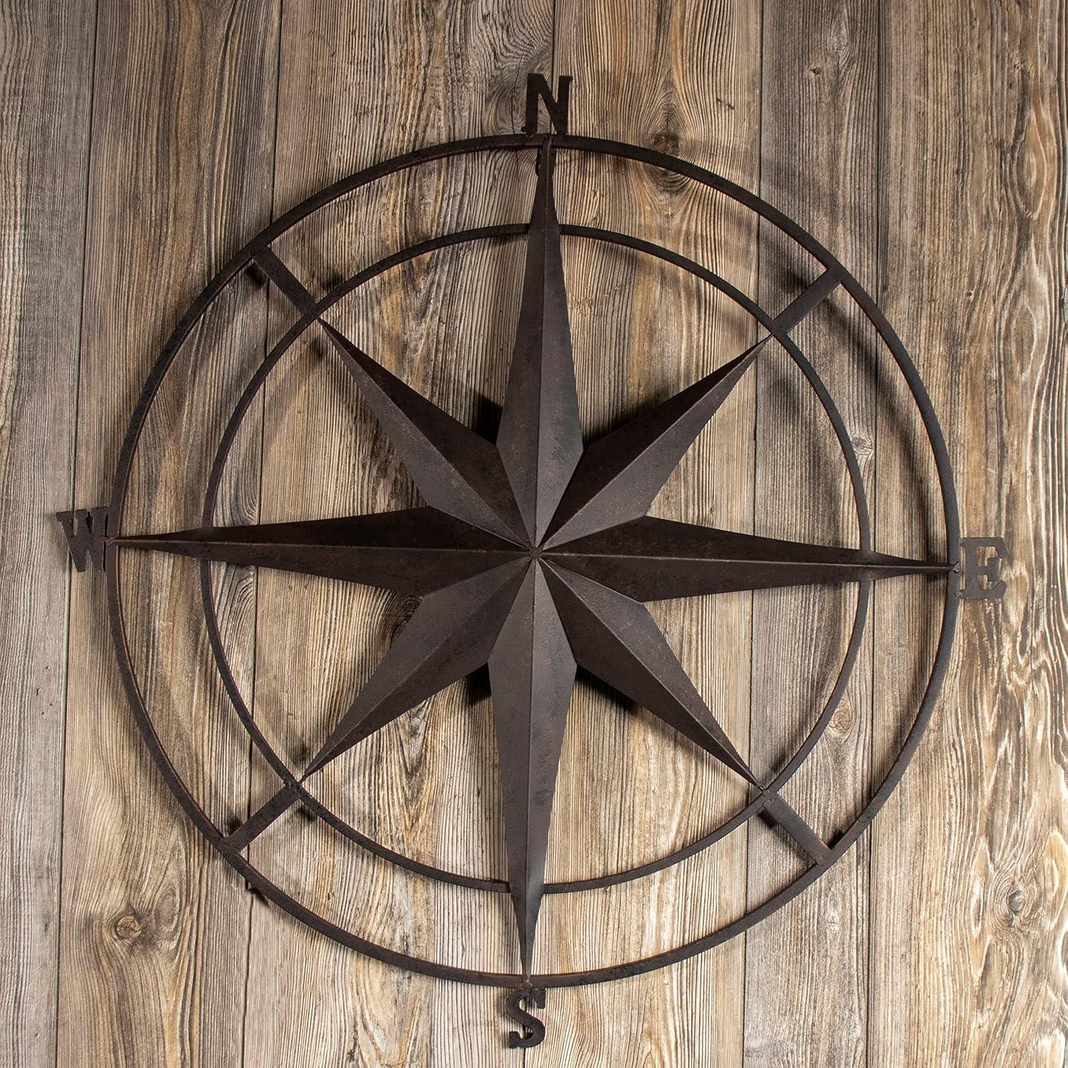 Backyard Expressions 30 Inch Compass Wall Plaque - Indoor/Outdoor - Vintage Black