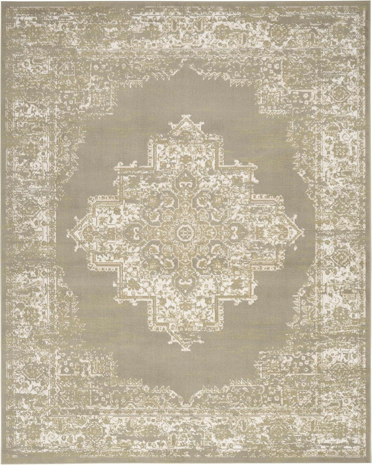 Nourison Grafix Center Medallion Area Rug Olive 7'10" x 9'10"