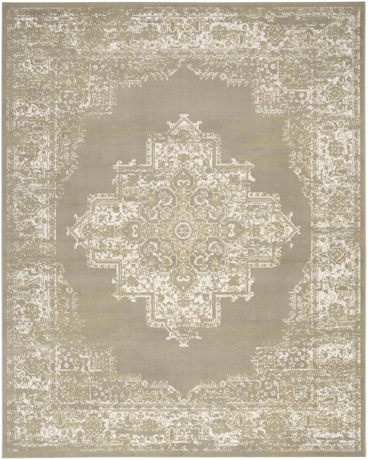 Nourison Grafix Center Medallion Area Rug Olive 7'10" x 9'10"
