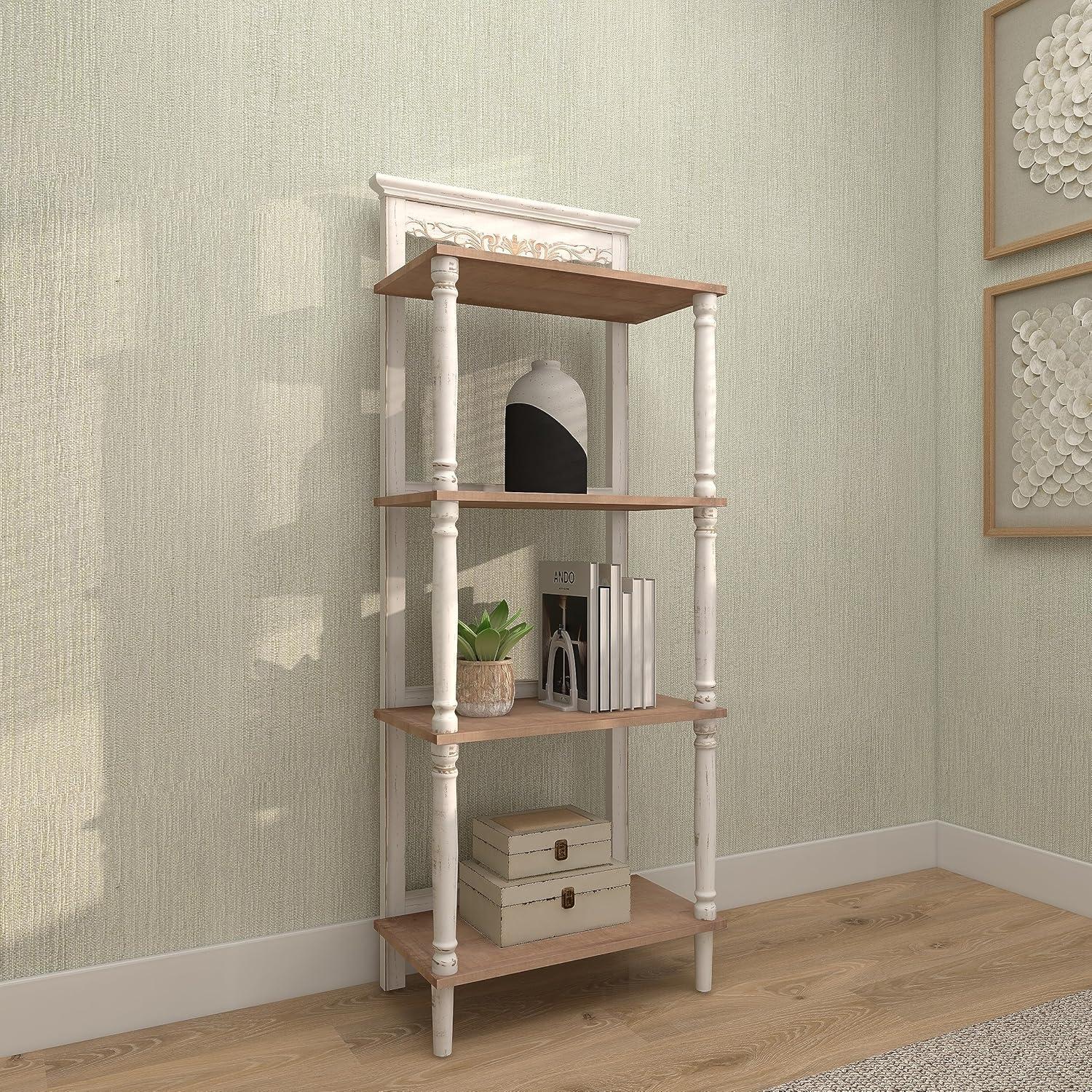 75" x 32" Farmhouse Wood Shelving Unit Off White - Olivia & May: 5-Tier Storage Bookcase