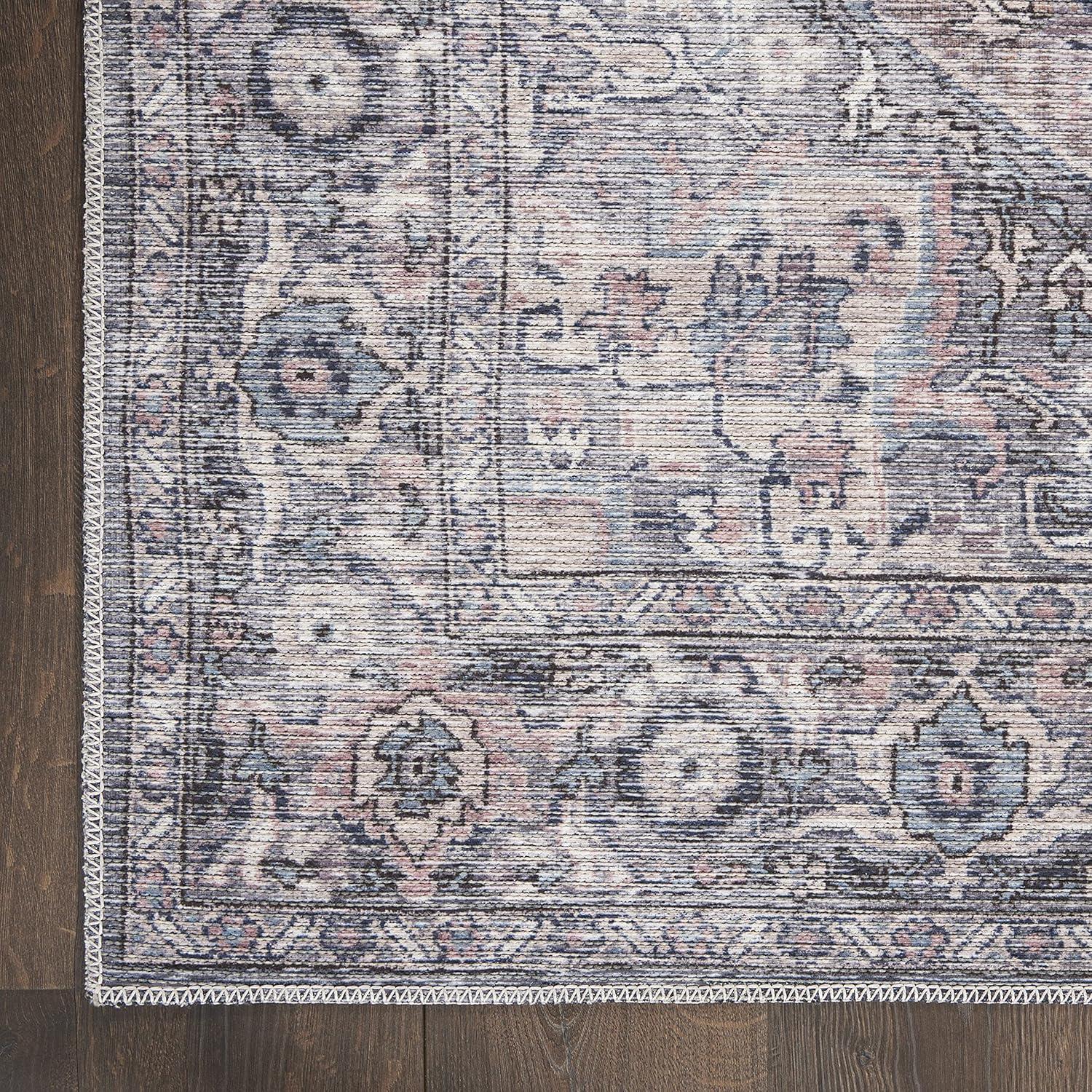 Nourison New Concept Washables Back to College 4' x 6' Grey Vintage Indoor Non-Slip Flatweave Rug