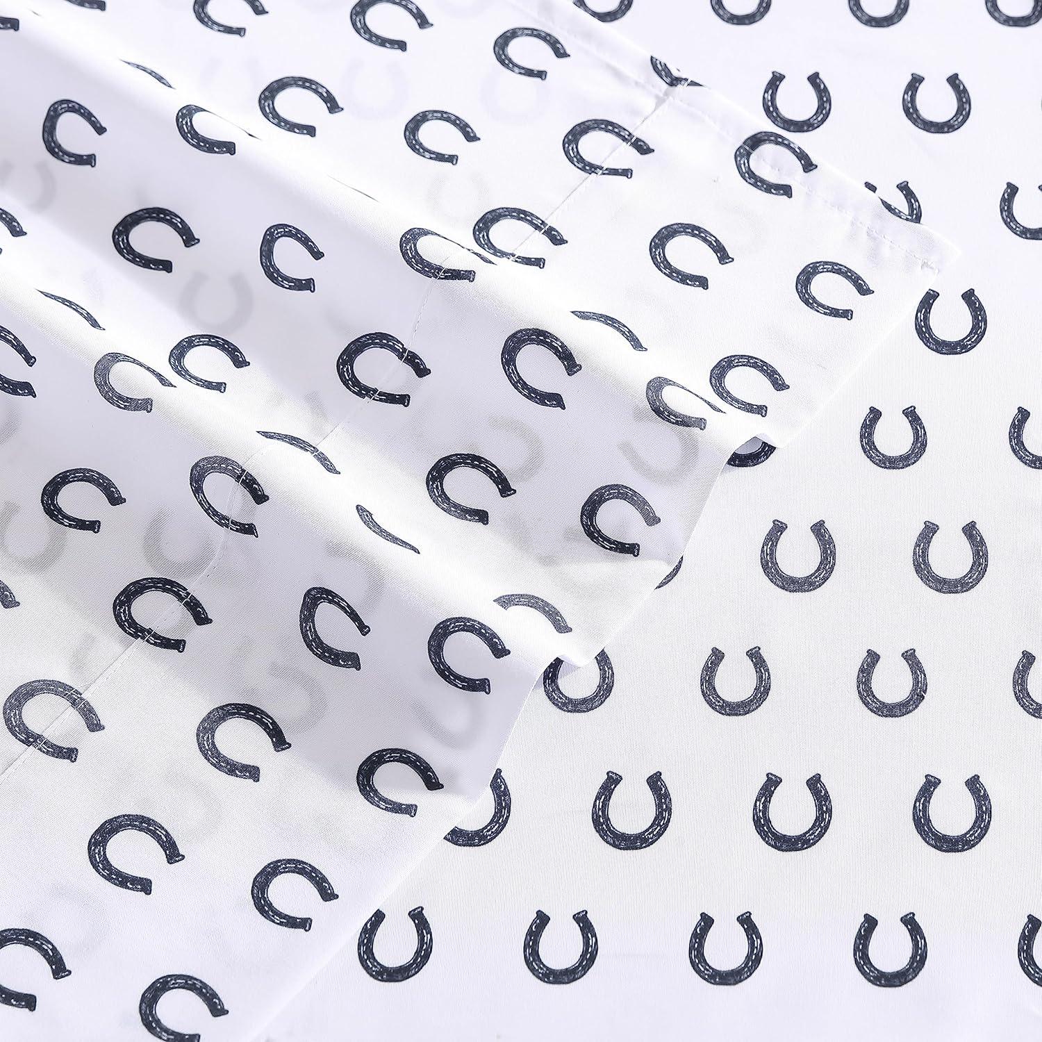 Navy Horseshoe Print Twin Microfiber Sheet Set