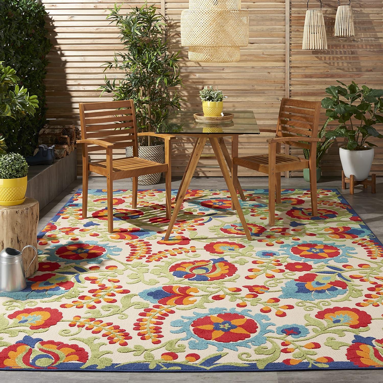 Nourison Aloha Floral Textured Flatweave High-Low Indoor Outdoor Area Rug Multicolor 7'10" x 10'6"
