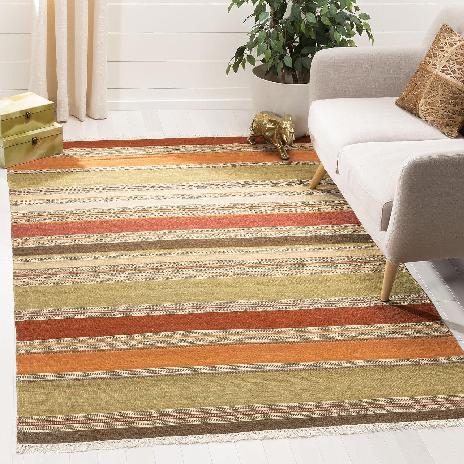 Striped Kilim STK317 Hand Woven Area Rug - Green - 4'x6' - Safavieh.