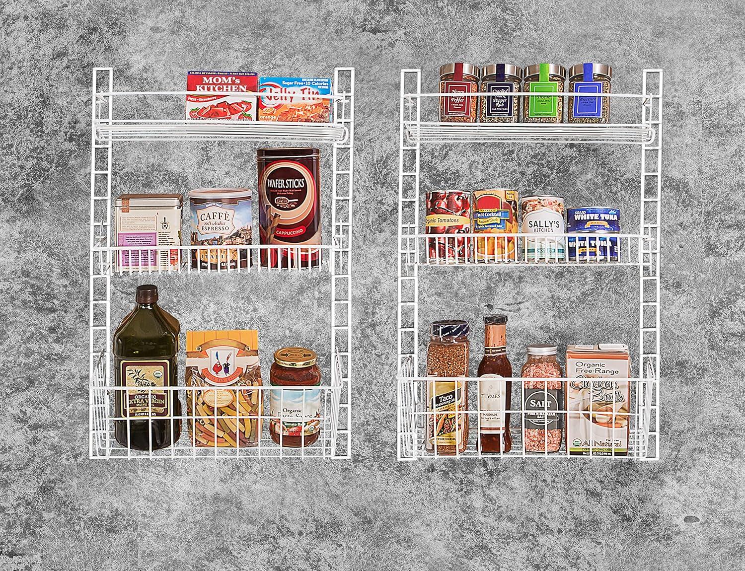 Smart Design Over The Door Adjustable Pantry Organizer Rack w/ 6 Adjustable Steel Shelves - White