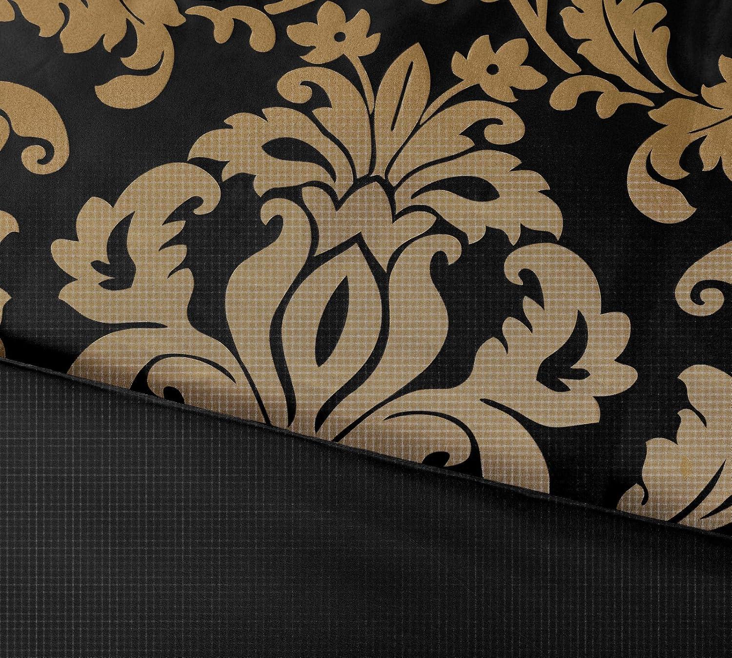 Chezmoi Collection Royal Luxury Jacquard Floral Comforter Set, Full, Black/Gold, 7-Piece