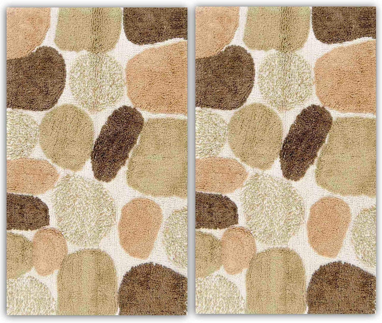 Chesapeake  Pebbles 2pc Bath Rug Set Khaki 20"x32" & 20"x32" Same Size Set