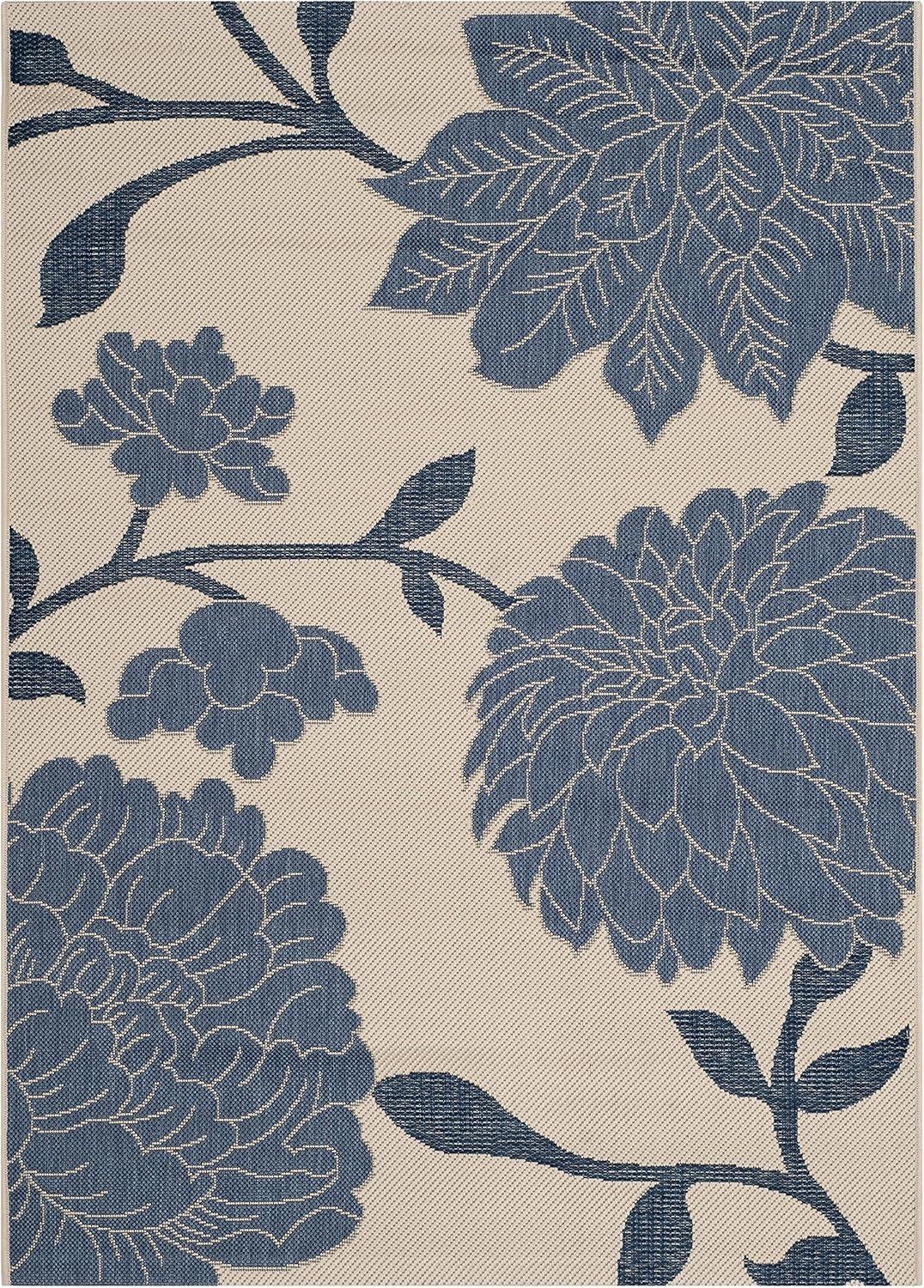 Courtyard CY7321 Power Loomed Indoor and Outdoor Area Rug - Beige/Blue - 4'x5'7" - Safavieh