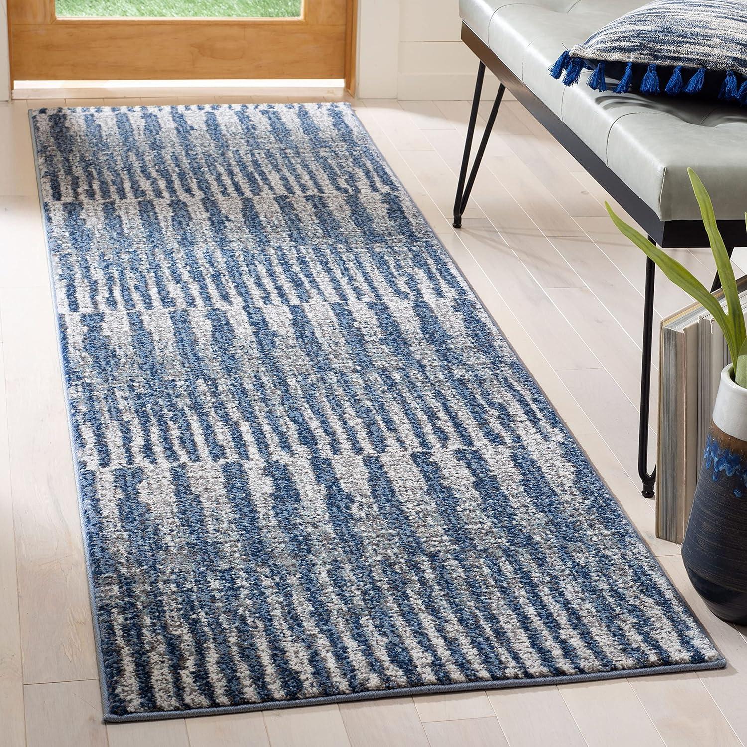 Celestial Charm Navy & Light Grey Synthetic Runner Rug - 26" x 8"