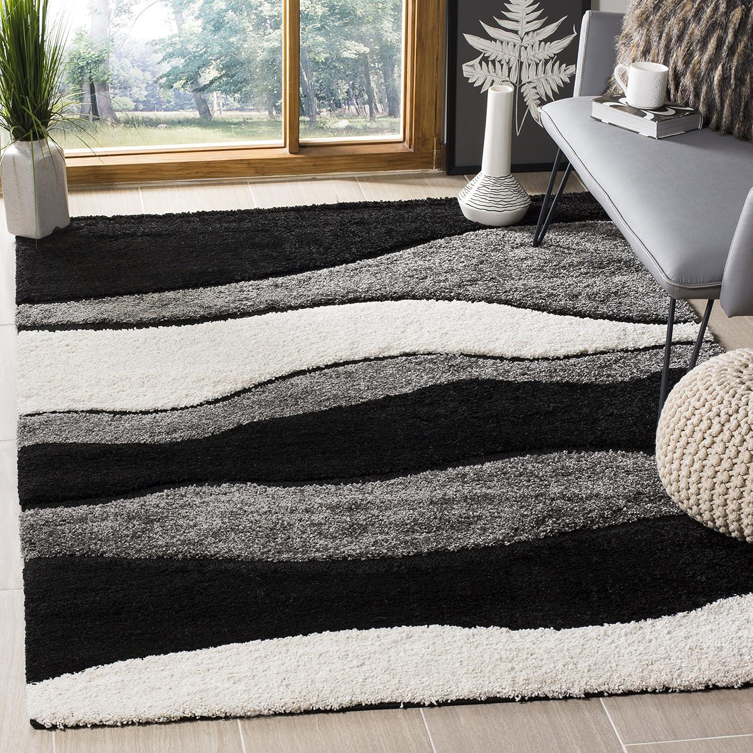 Florida Shag SG475 Power Loomed Indoor Area Rug - Grey/Black - 6'x9' - Safavieh