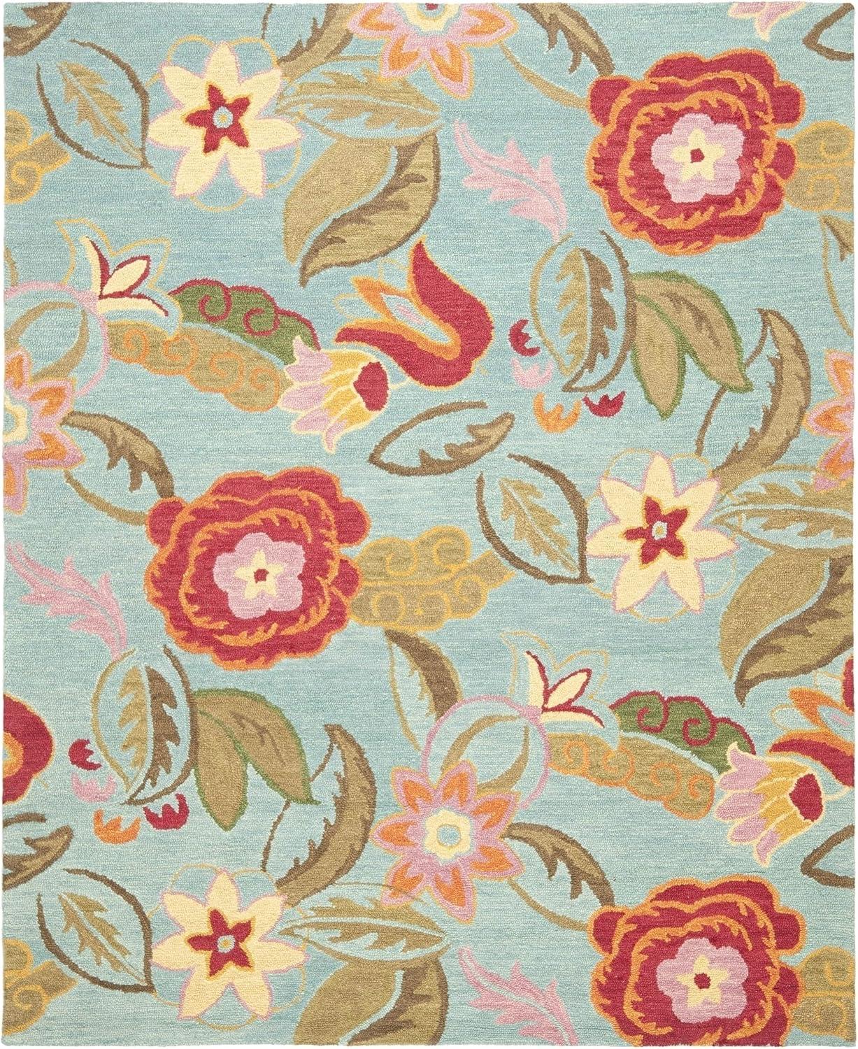 SAFAVIEH Blossom Mia Floral Flowers Wool Area Rug, Blue/Multi, 10' x 14'