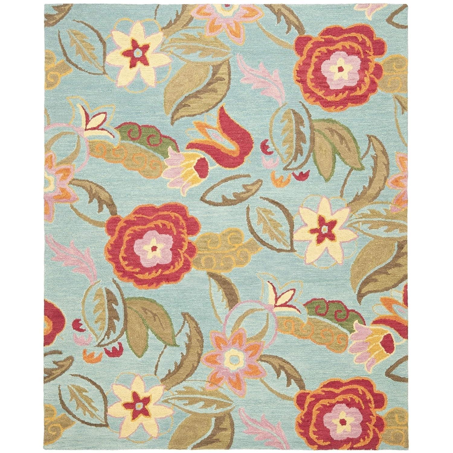 SAFAVIEH Blossom Mia Floral Flowers Wool Area Rug, Blue/Multi, 10' x 14'
