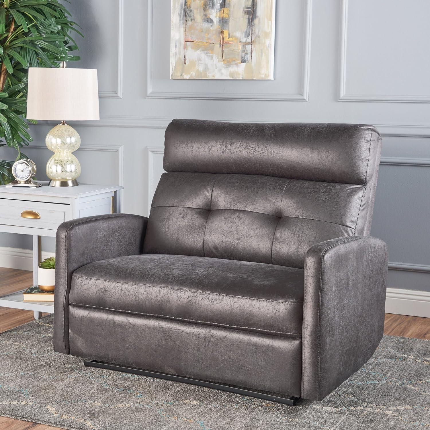 Slate Gray Microfiber 2-Seater Recliner with Wood Frame