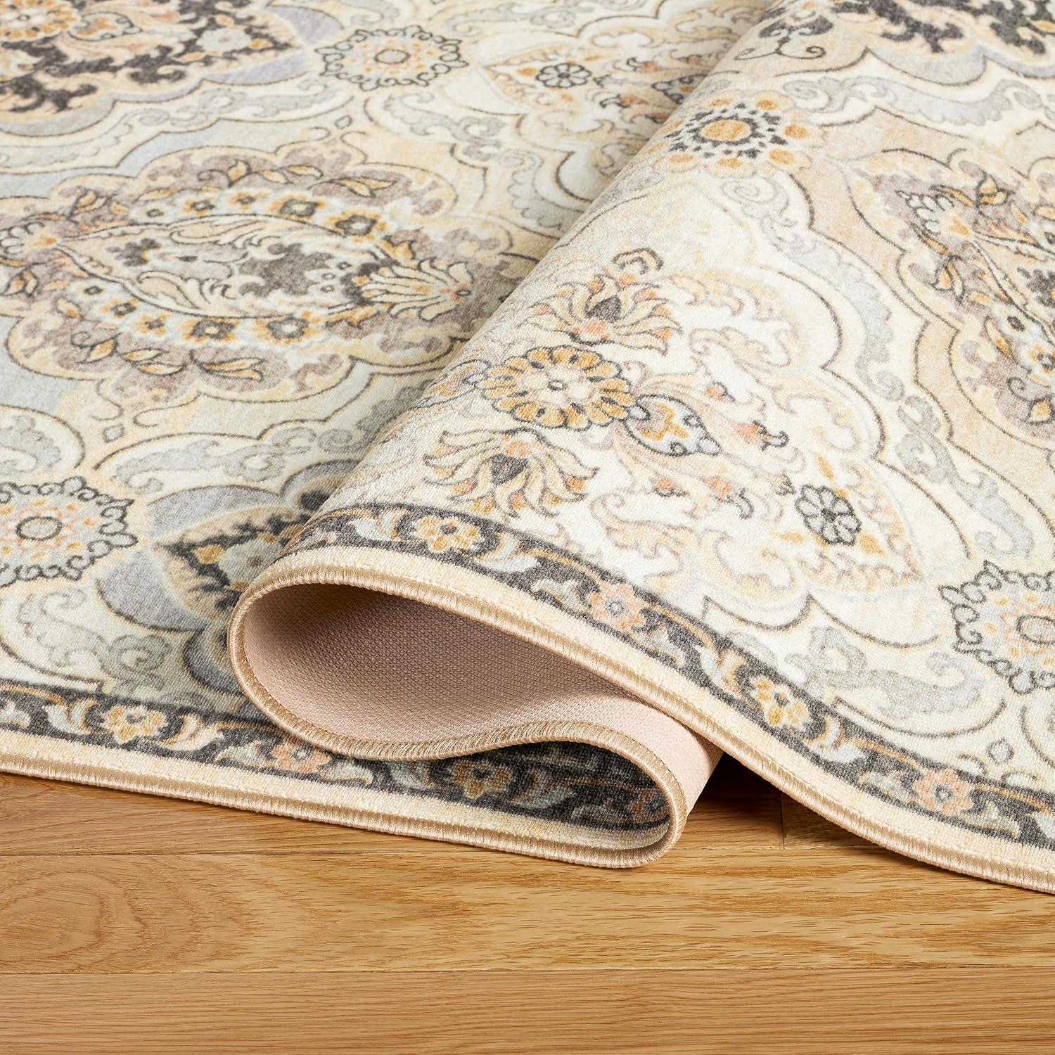Town & Country Avani Everwash Washable Non-Slip Backing Area Rug Beige