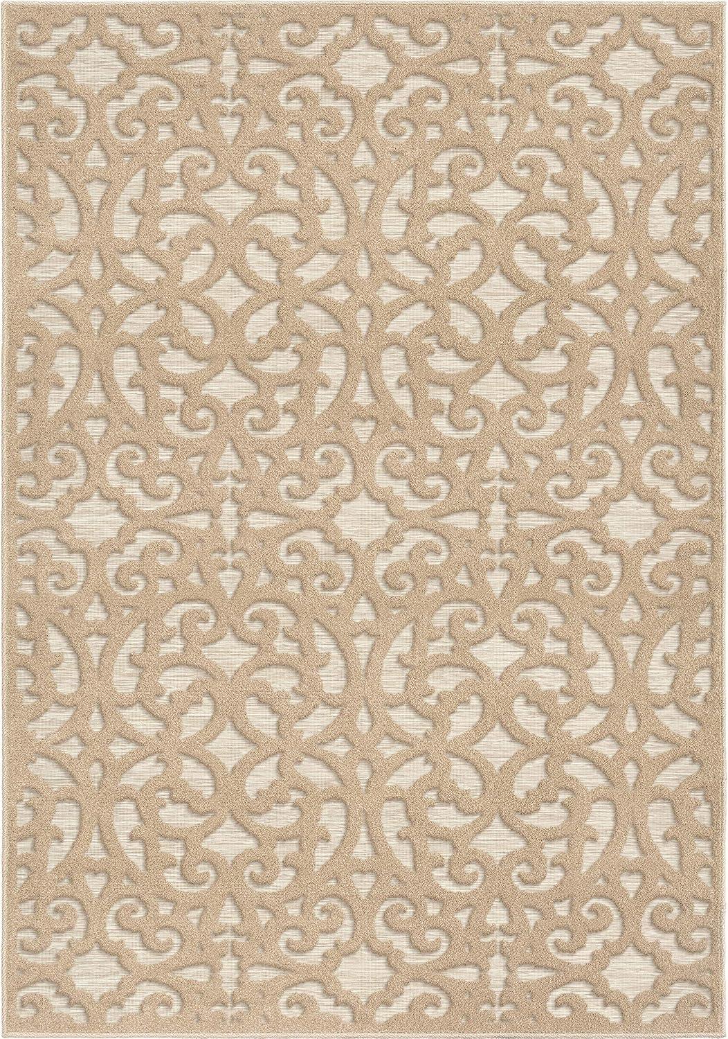 Orian Boucle Seaborn 5'2" X 7'6" Driftwood Damask High Low Outdoor Rug