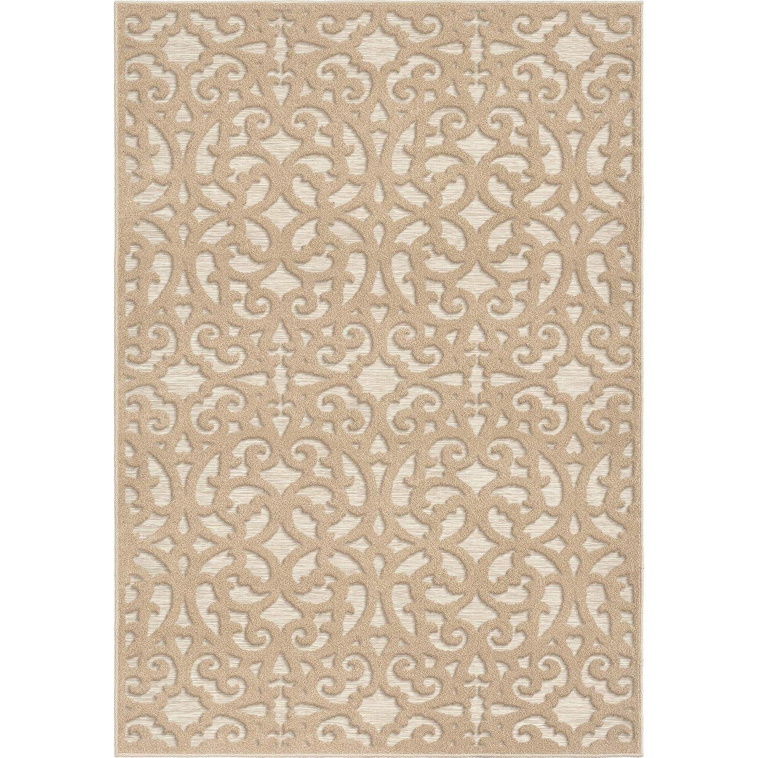 Orian Boucle Seaborn 5'2" X 7'6" Driftwood Damask High Low Outdoor Rug