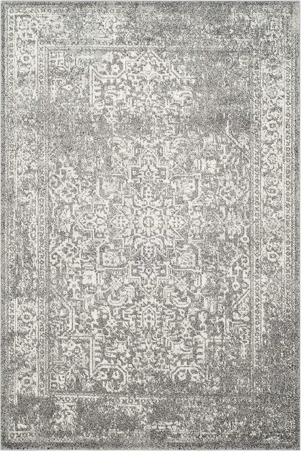 Transitional Grey & Ivory Synthetic 6'7" x 9' Area Rug