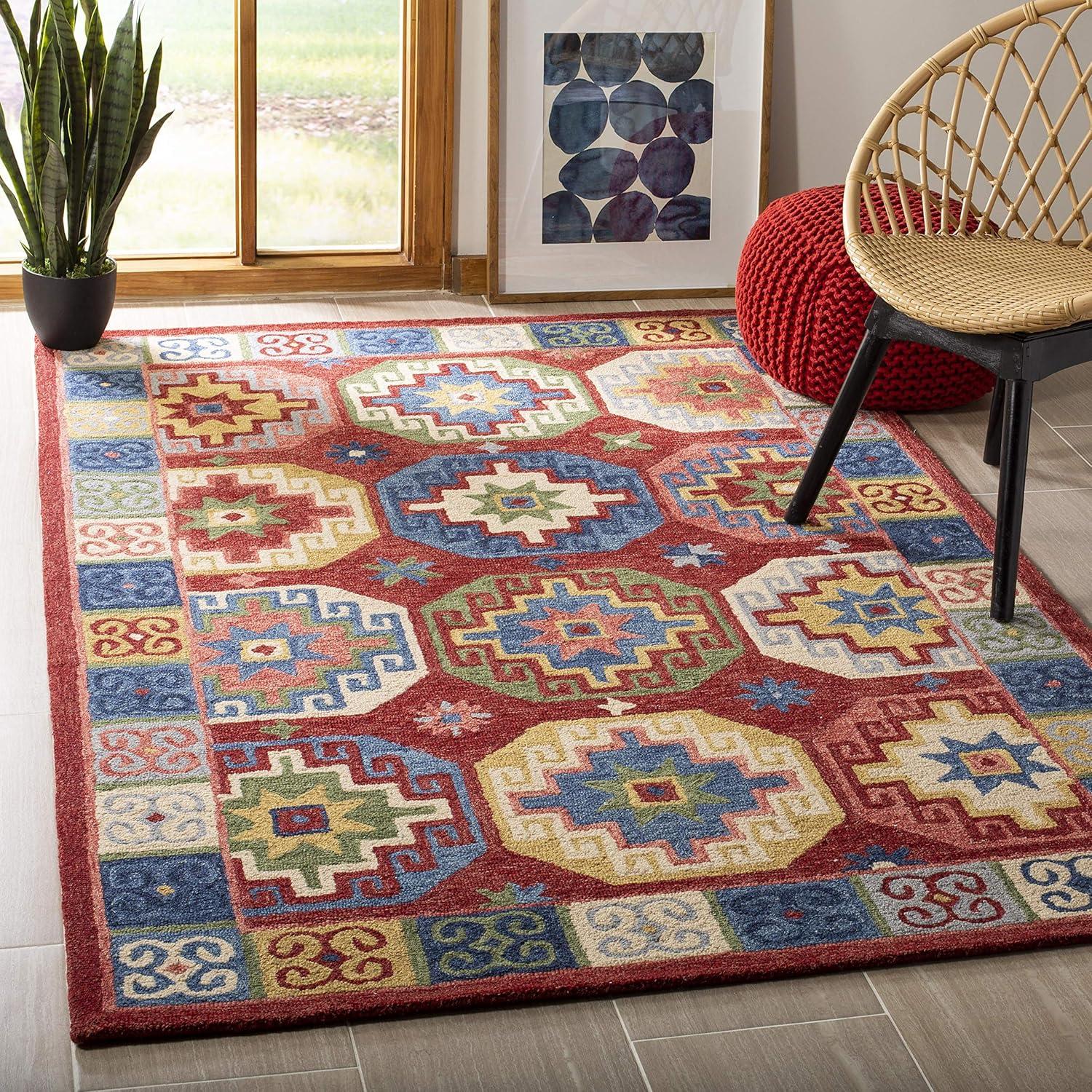 Aspen APN802 Hand Tufted Indoor Area Rug - Red/Blue - 5'x8' - Safavieh