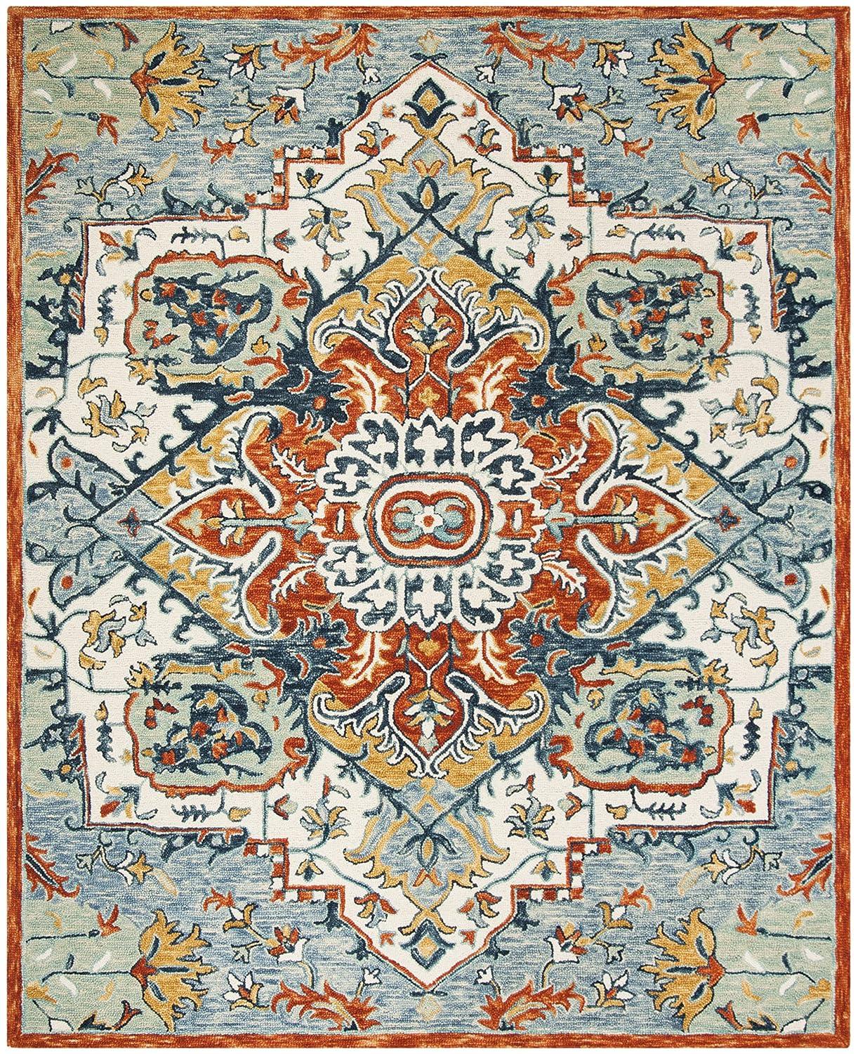 Aspen APN312 Hand Tufted Indoor Area Rug - Blue/Rust - 9'x12' - Safavieh