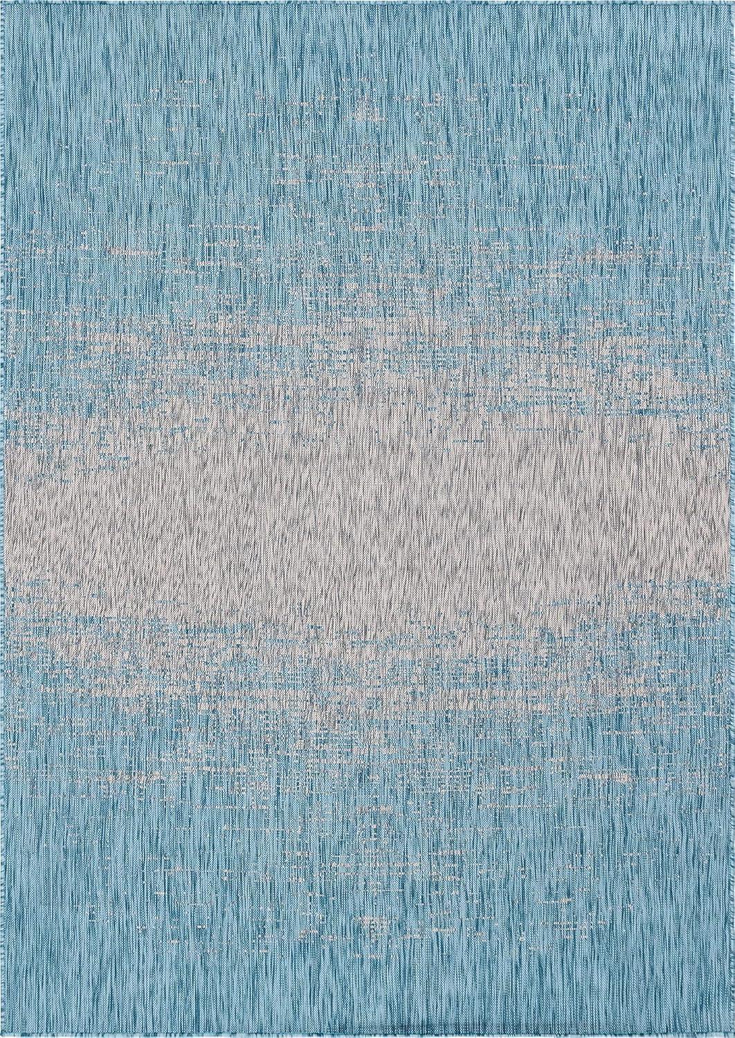 Unique Loom Outdoor Modern Collection Area Rug - Ombre (7' 1" x 10' Rectangle Aqua/Ivory)