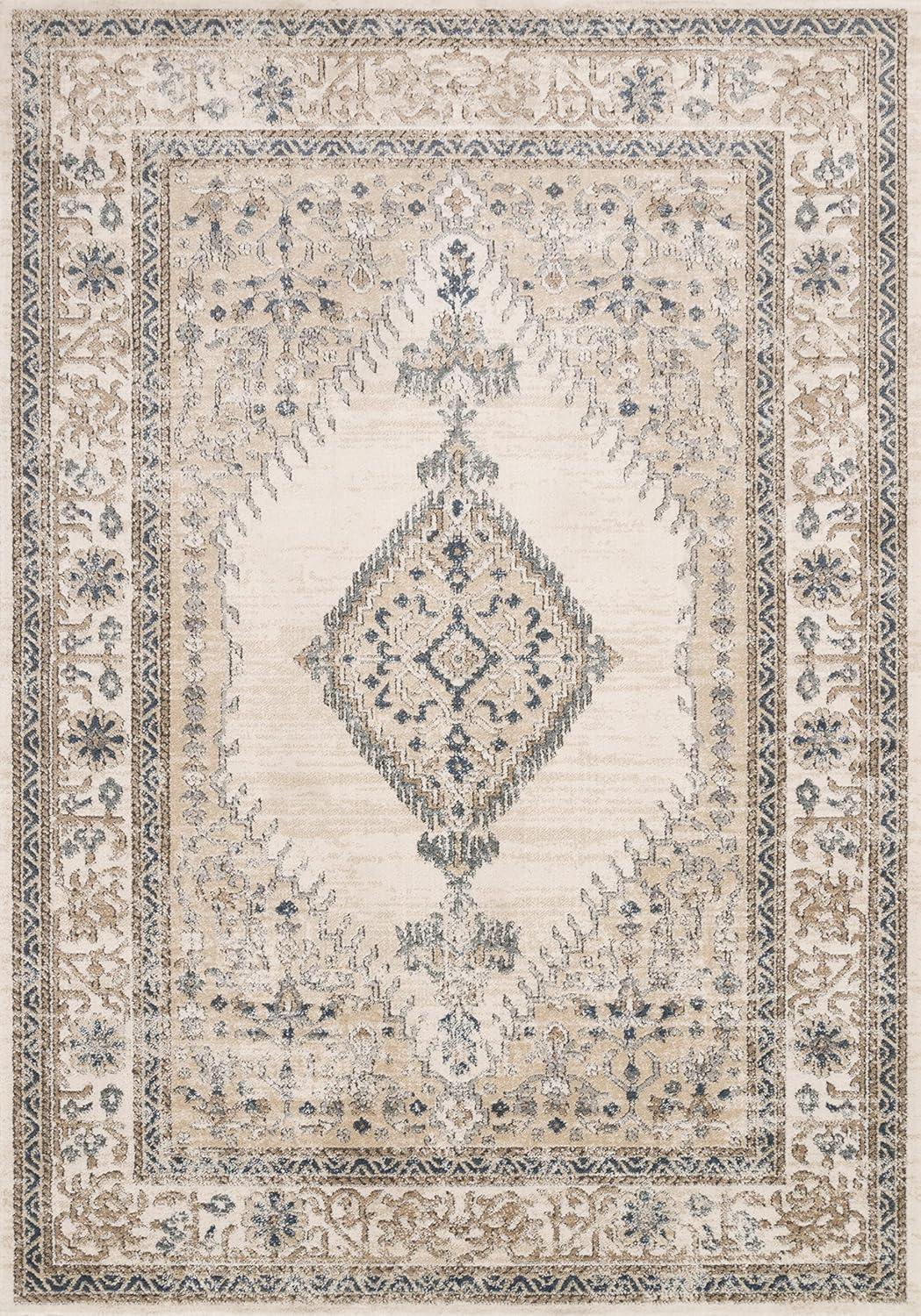 Teagan Ivory Synthetic Rectangular Easy-Care Area Rug