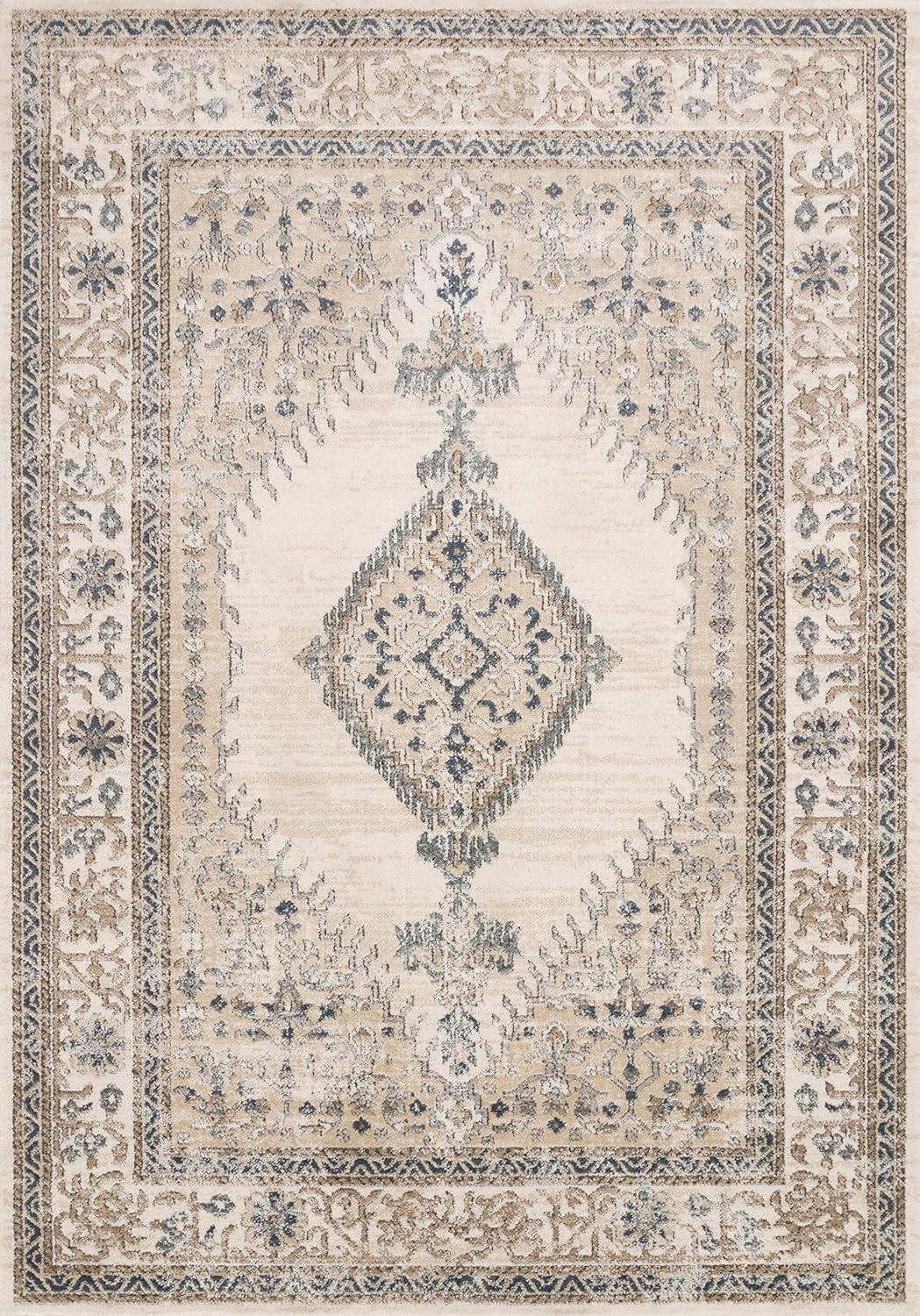 Ivory and Oatmeal Rectangular Synthetic Reversible Rug
