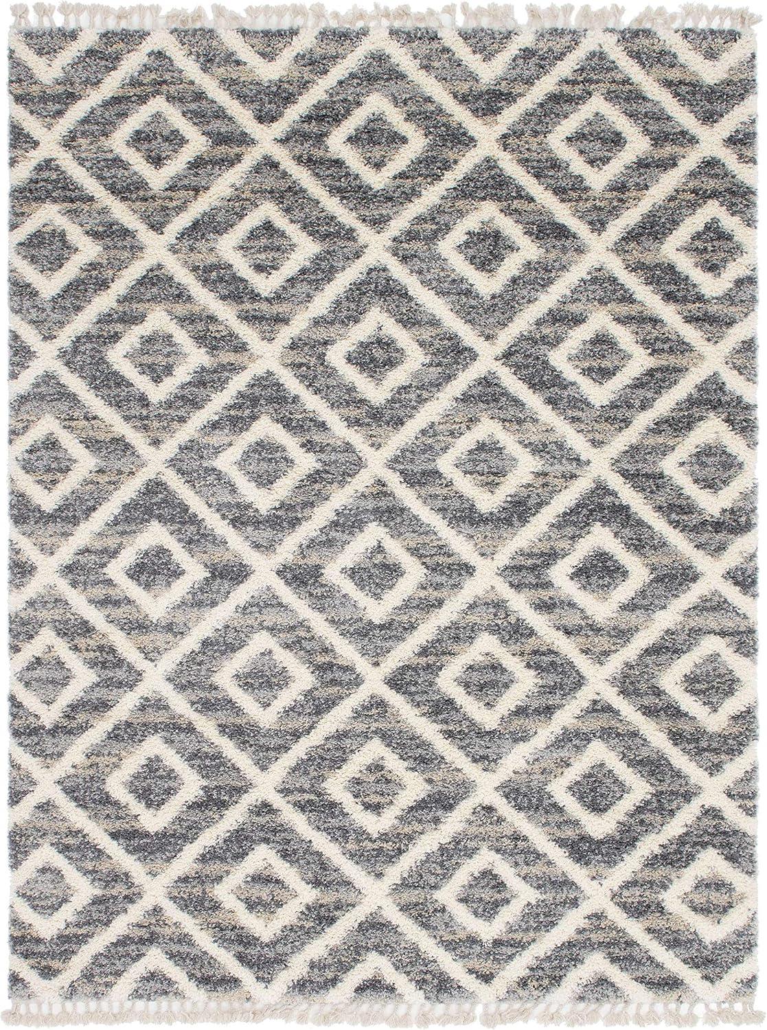 Unique Loom Hygge Shag Collection Area Rug - Diamond (9' x 12' 2" Rectangle, Gray/ Beige)
