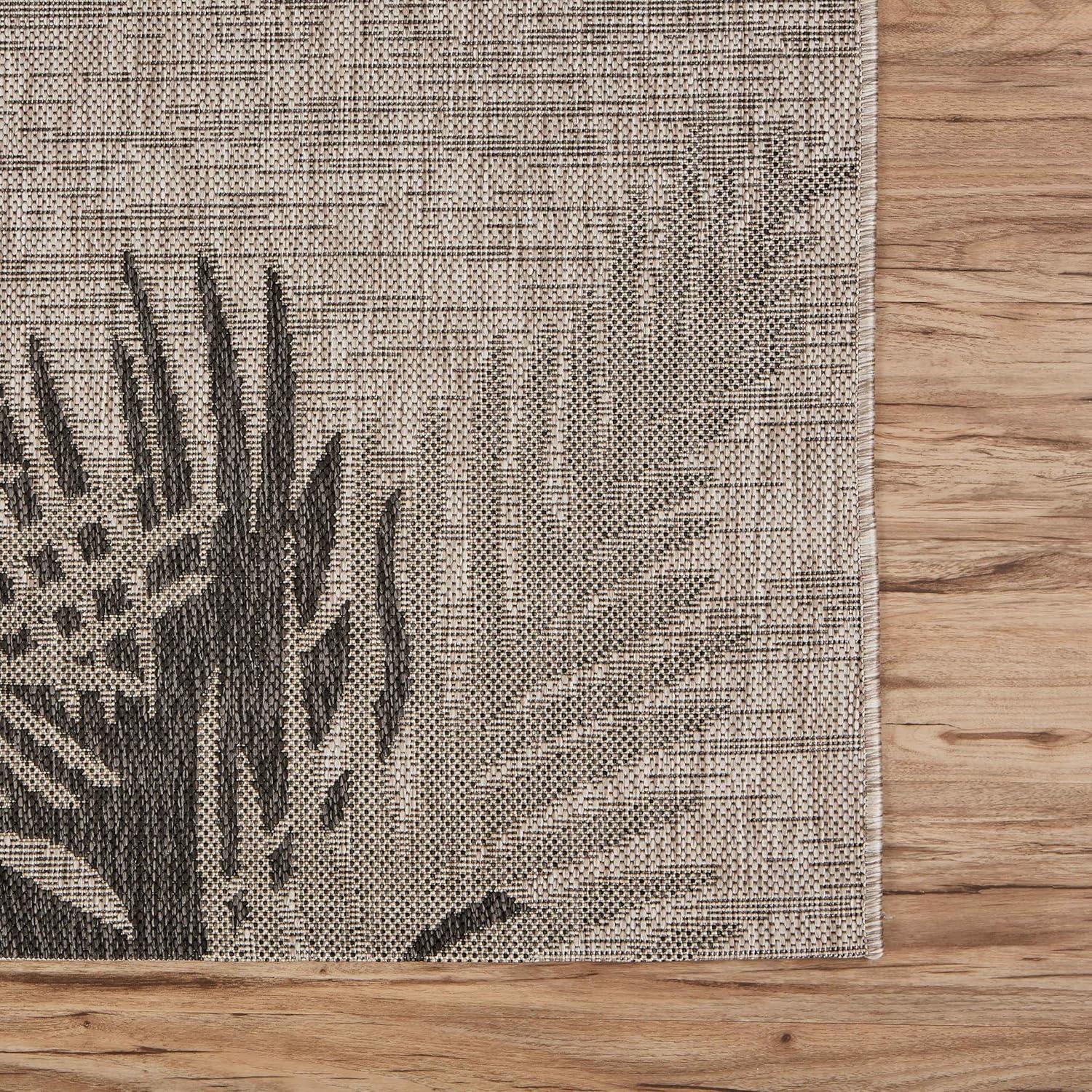 Ox Bay Carmindy 7'9" x 9'5" Black Tropical Palms Indoor/Outdoor Area Rug