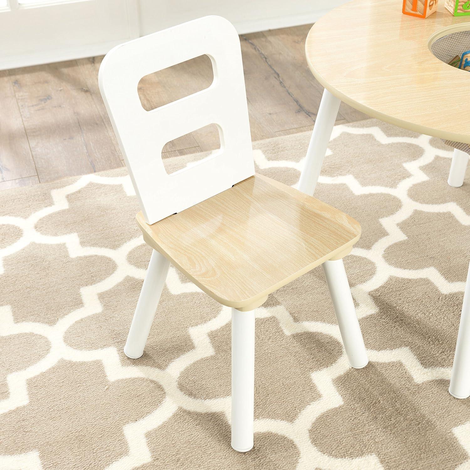 KidKraft Wooden Kids Round Storage Table & 2 Chair Set, Natural & White