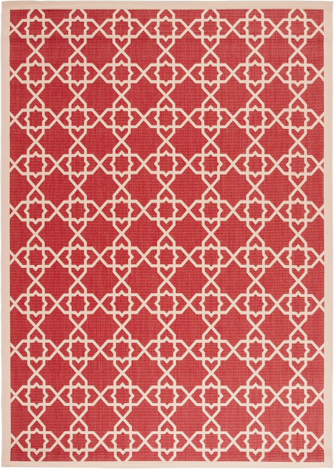 SAFAVIEH Courtyard Carol Geometric Indoor/Outdoor Area Rug, 8' x 11', Red/Beige