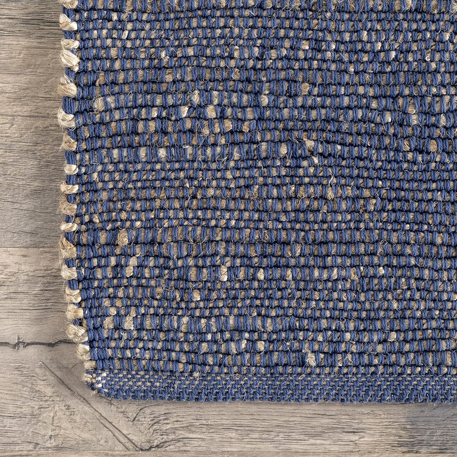 Nuloom 5x8 Elfriede Jute & Cotton Hand Woven Indoor Area Rug, Blue, Solid Rustic Farmhouse Style Natural Fiber Bedroom, Living Room,