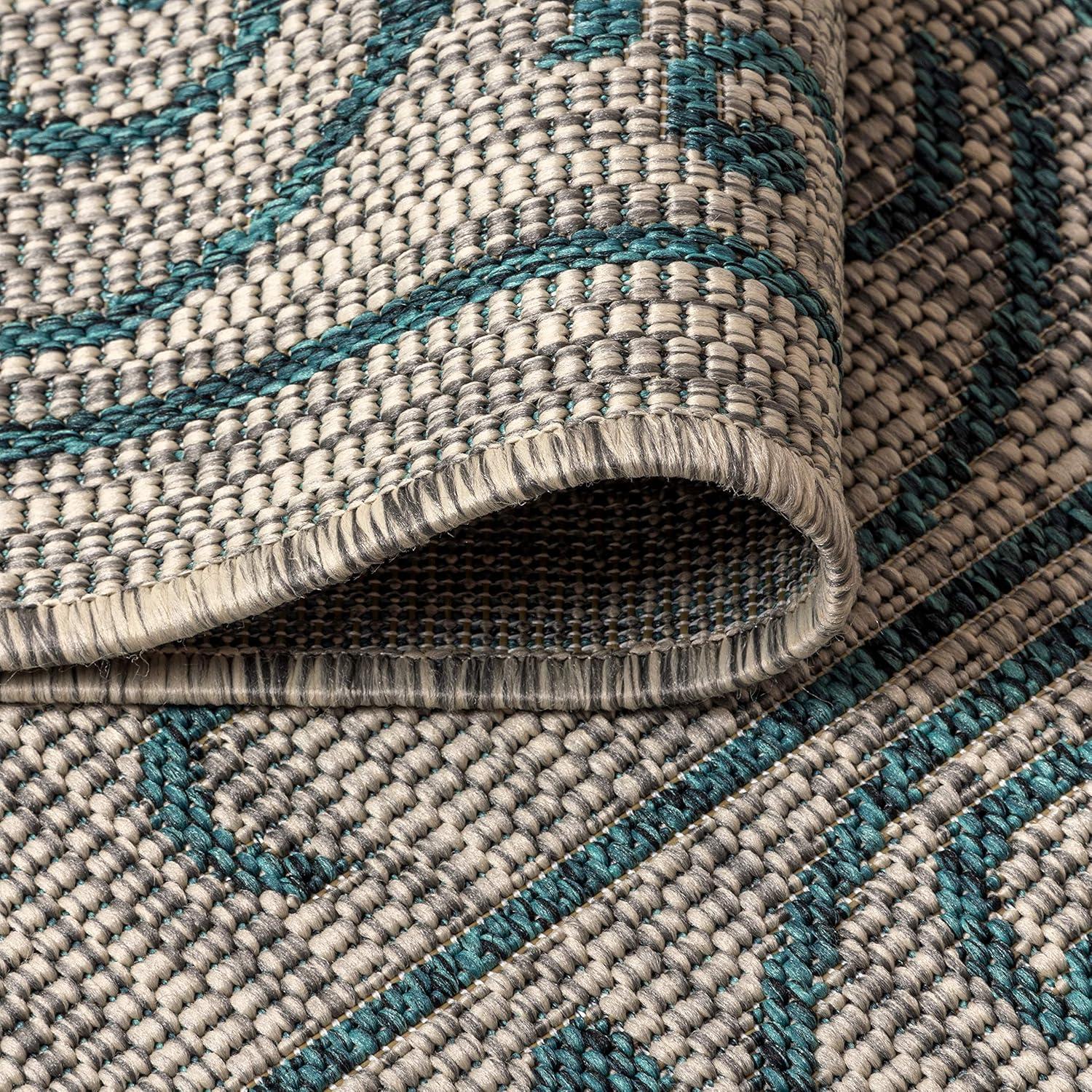 5'x8' Charleston Vintage Filigree Textured Weave Indoor/Outdoor Area Rug, Gray/Teal - JONATHAN Y
