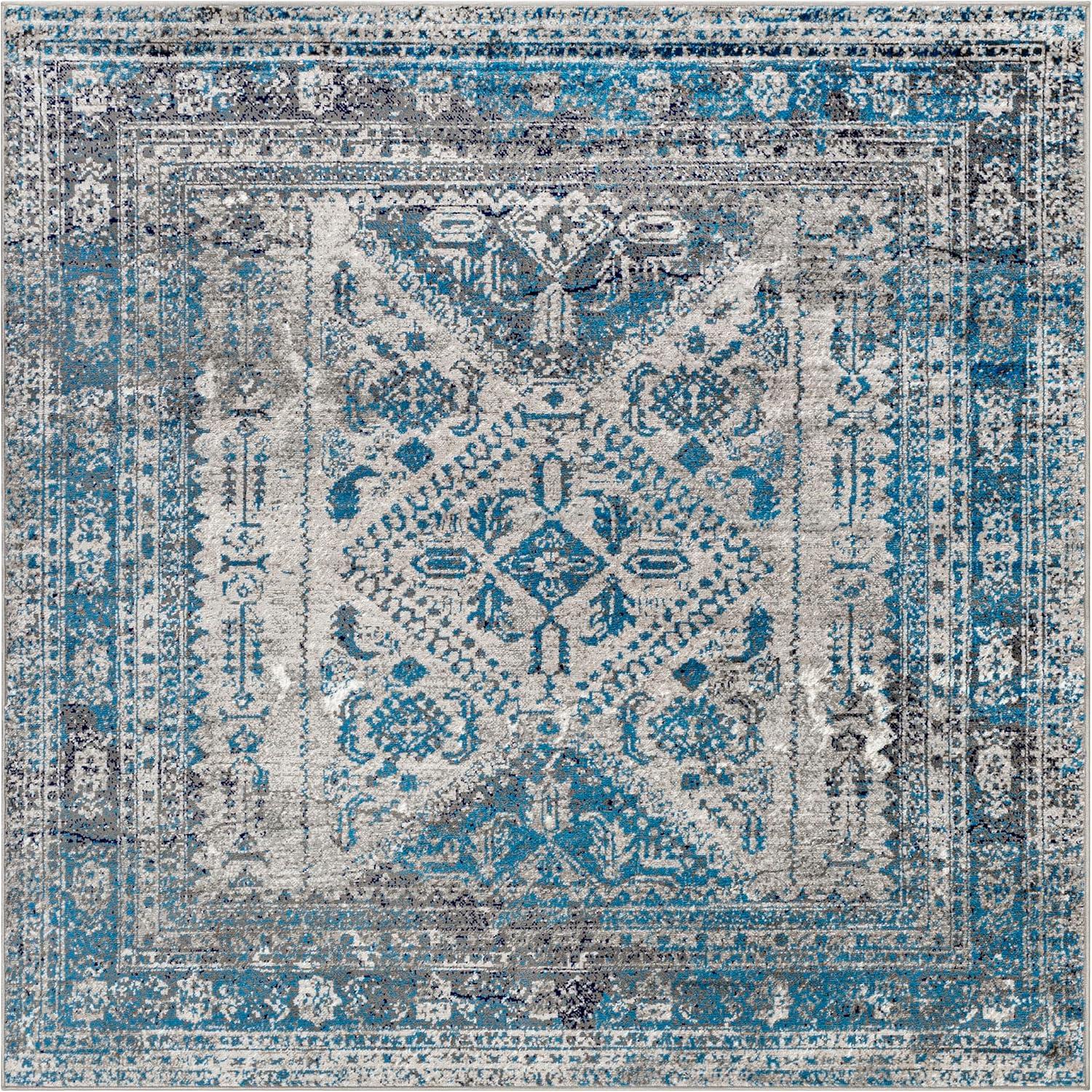 Livabliss 7 x 7 Blue and Gray Polypropylene Square Area Rug