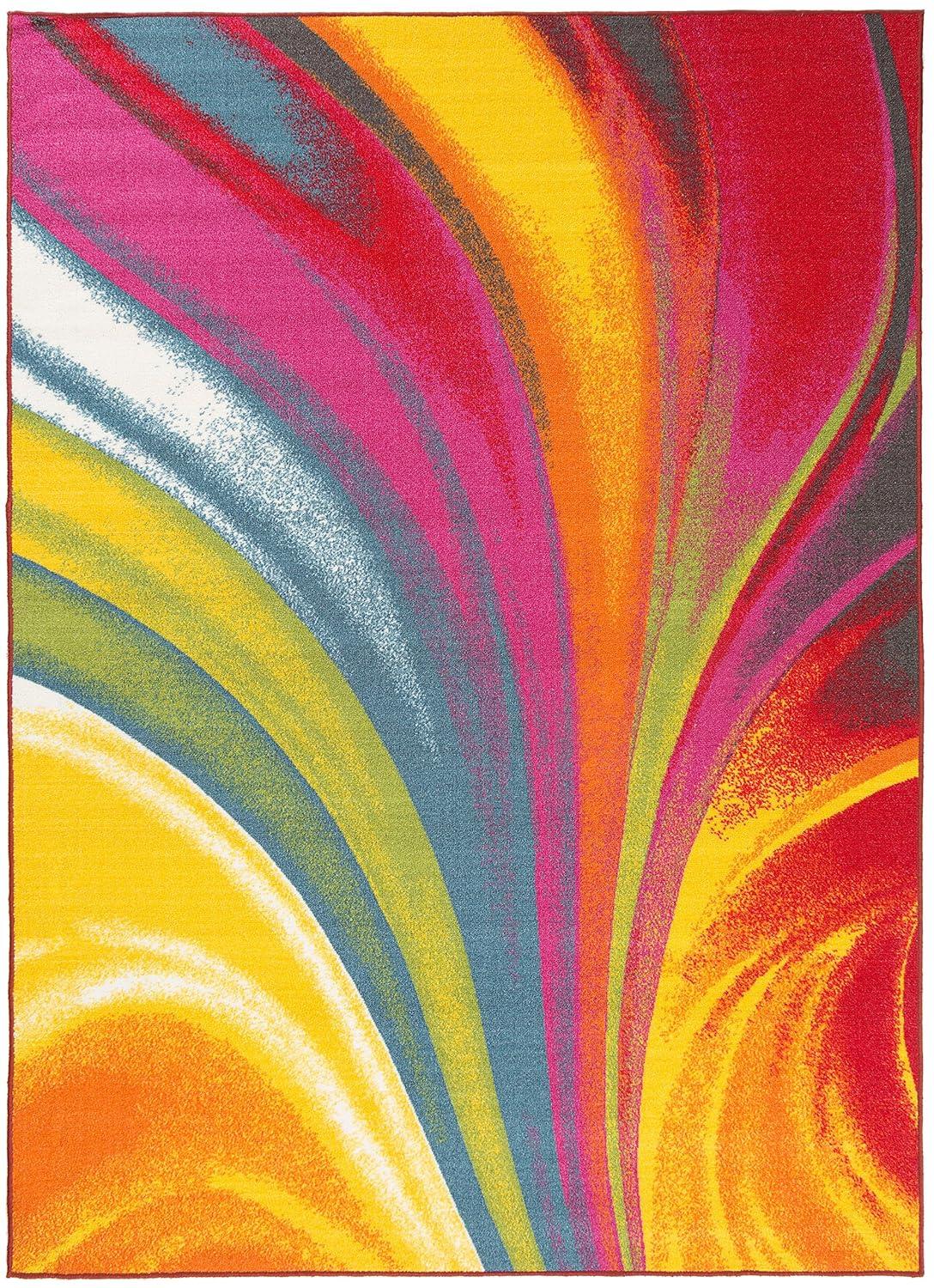 World Rug Gallery Modern Contemporary Waves Multicolored Non-slip (Non-skid) Area Rug - Multi 5'3" x 7'3"