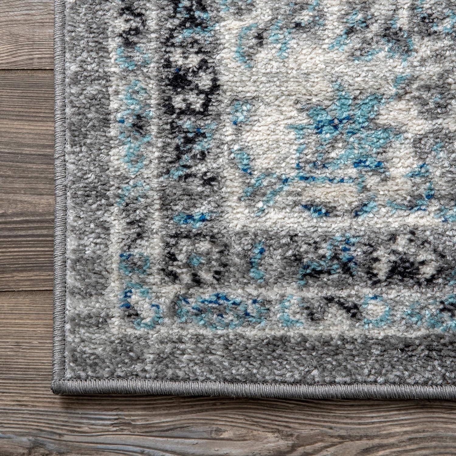 Reversible Dark Gray Synthetic 4'x6' Persian-Inspired Area Rug