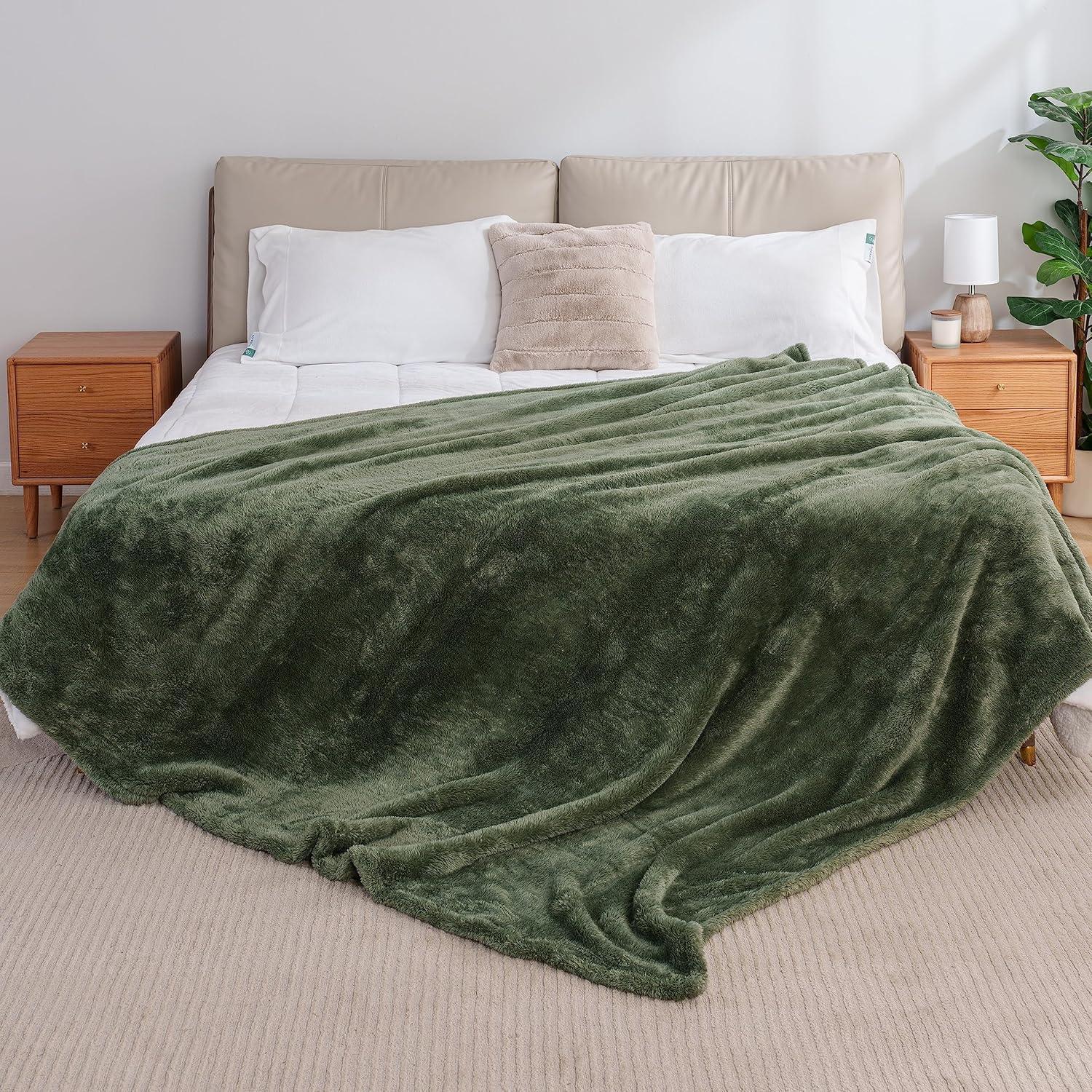 Berkshire Blanket Classic Extra-Fluffy™ Plush Blanket King Size, Soft Fuzzy Fluffy Long Hair Blanket for Couch Sofa Bed, Dark Sage Green, 90x108 Inches