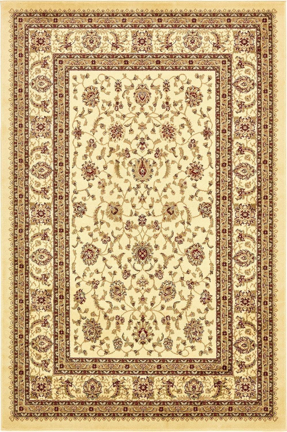 Ivory Floral Rectangular 6' x 9' Synthetic Area Rug