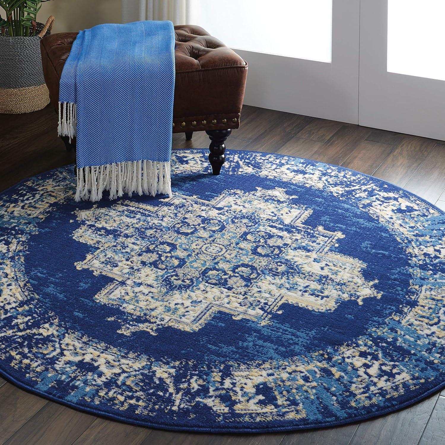 Nourison Grafix GRF14 Indoor only Area Rug - Navy Blue 4' Round