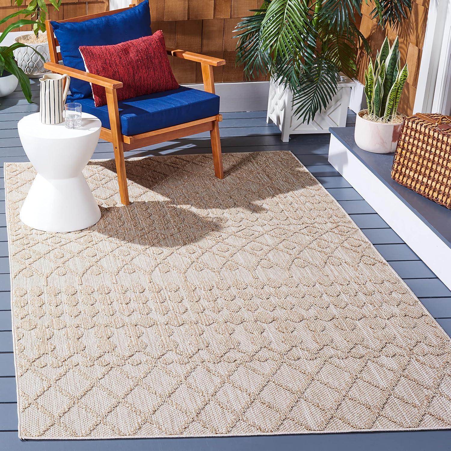 Boho Chic Beige & Brown Synthetic Indoor/Outdoor Area Rug