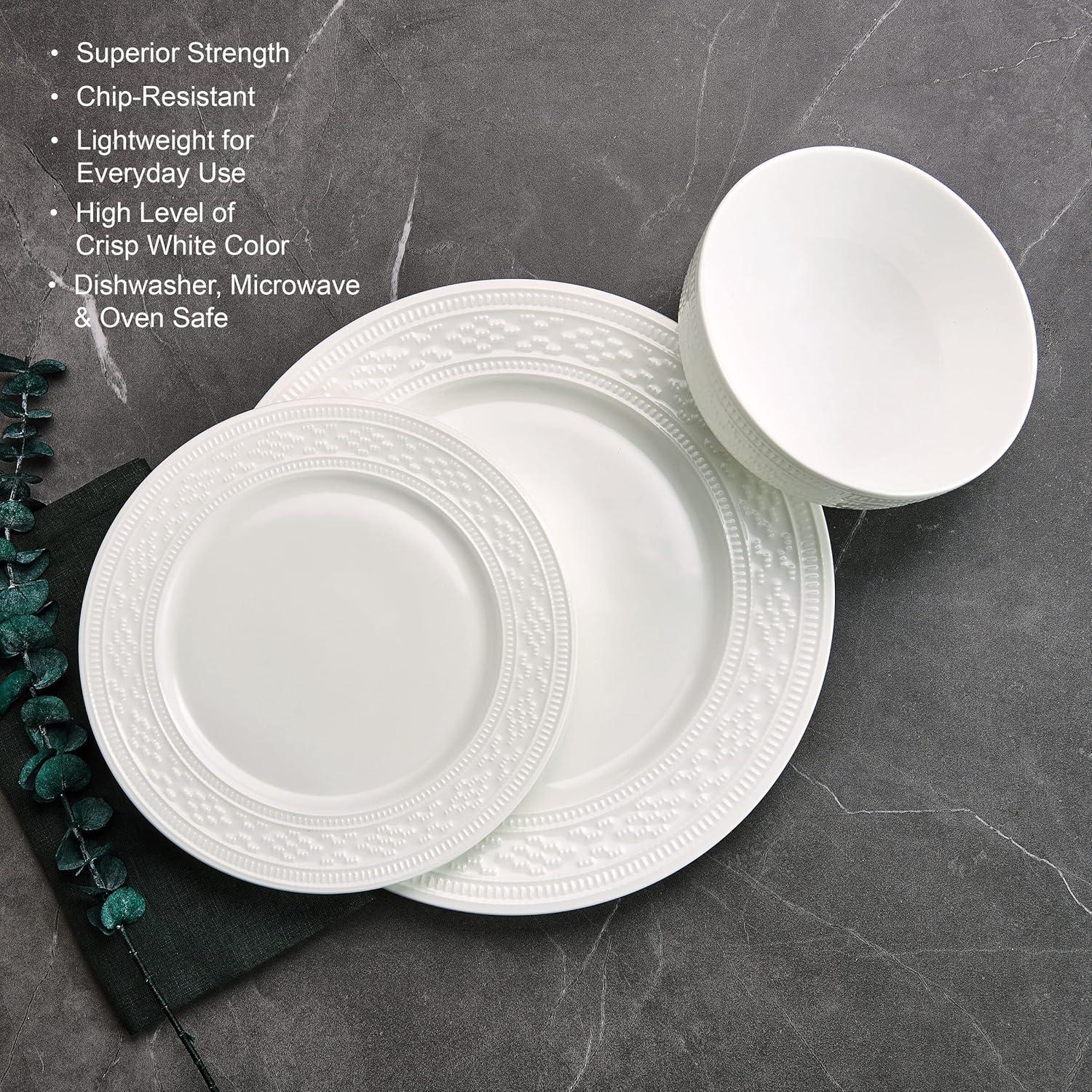 White Porcelain 12-Piece Dinnerware Set, Service for 4