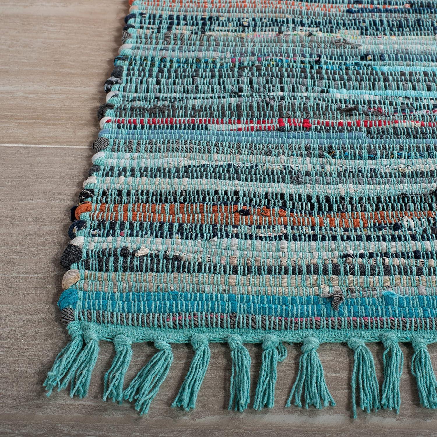 Rag Rug RAR127 Hand Woven Indoor Area Rug - 5'x8' - Turquoise/Multi - Safavieh