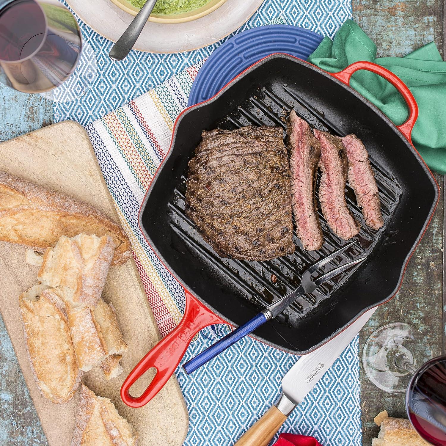 Cerise Red Enameled Cast Iron Square Skillet Grill