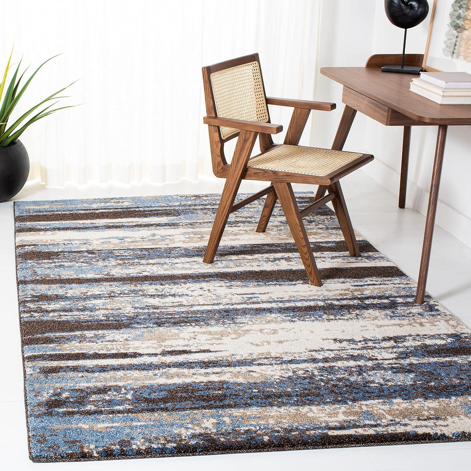 Retro RET2138 Power Loomed Indoor Area Rug - Cream/Blue - 6'x6' - Safavieh.